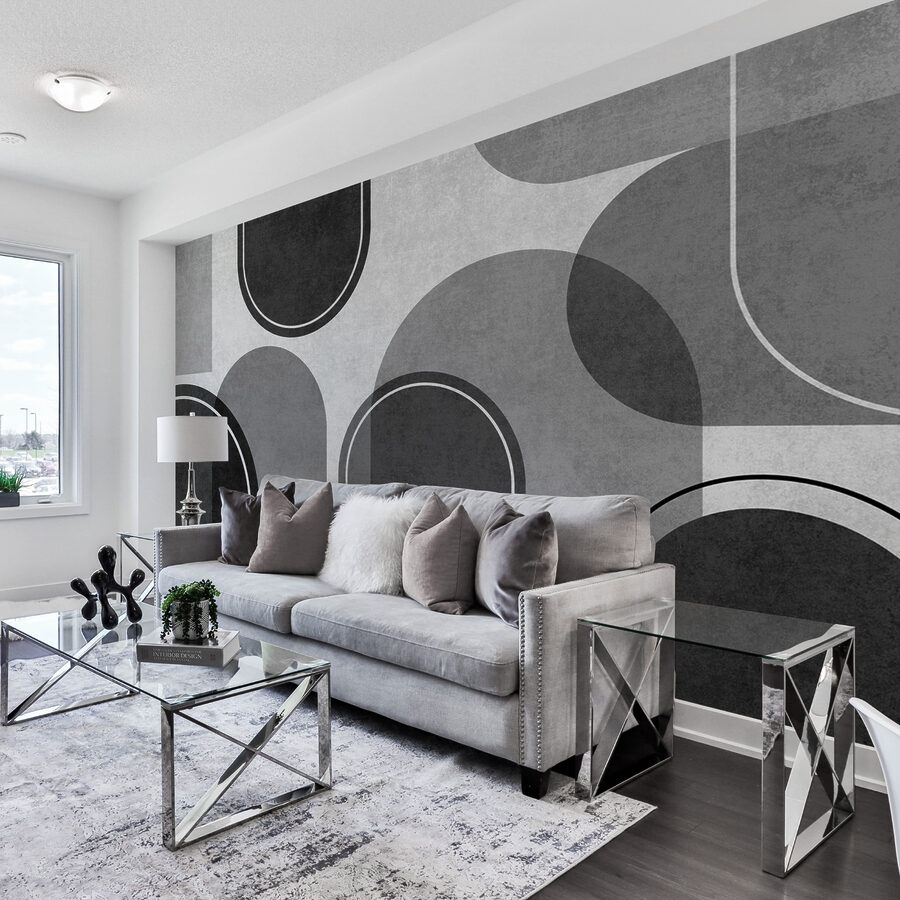Wall murals A grey and white background with ovals and ovals - Image 3