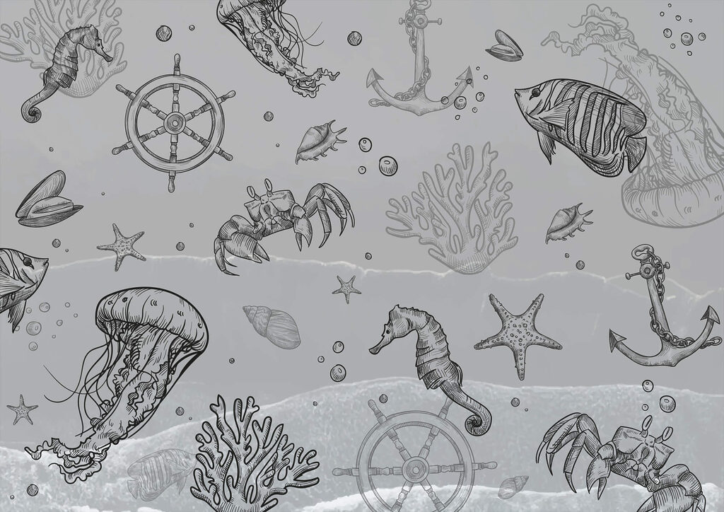 Grey background with sea creatures t00004p 1024x724 - Grey background with sea creatures - tegory