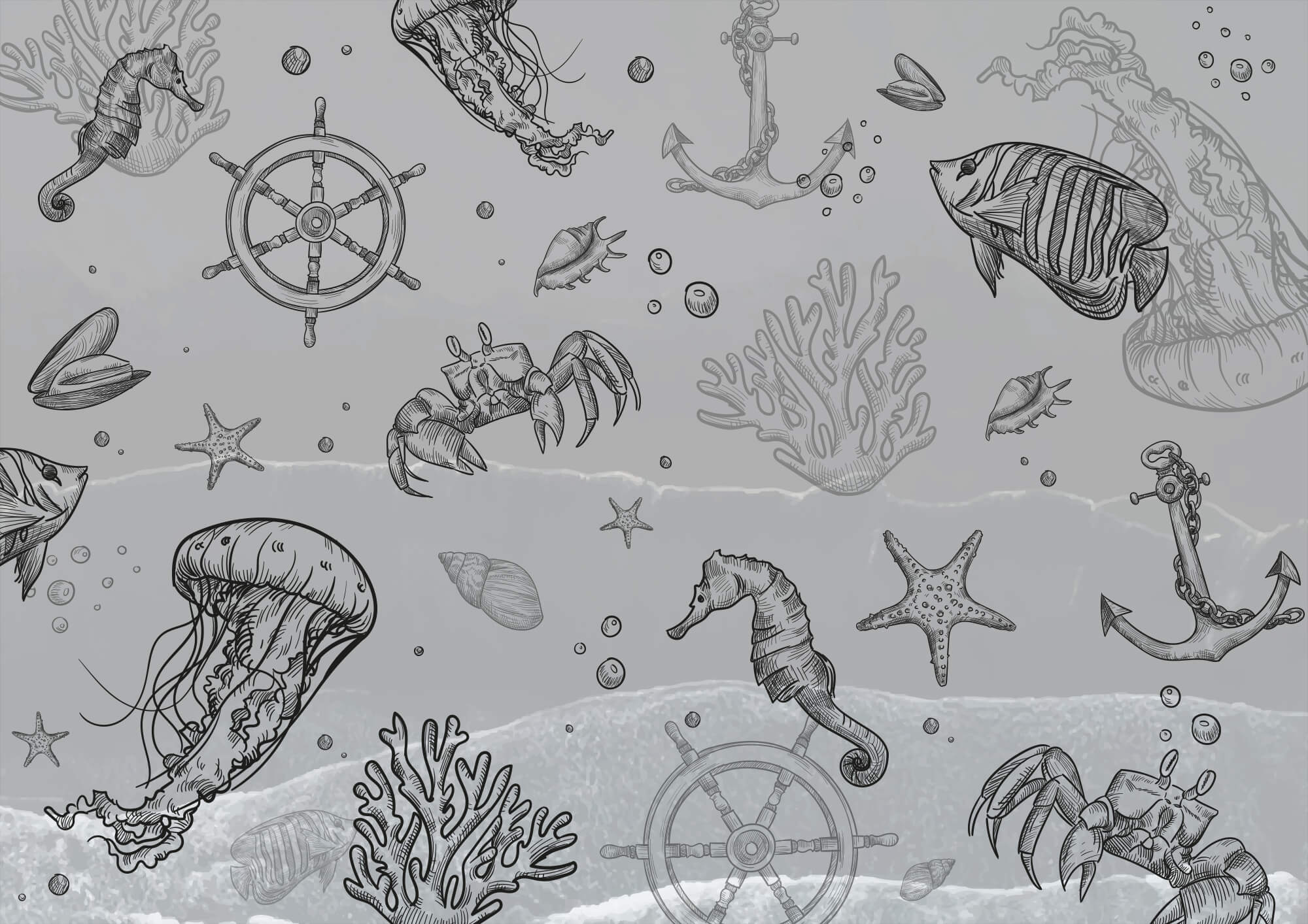 Grey background with sea creatures t00004p - Grey background with sea creatures - tegory