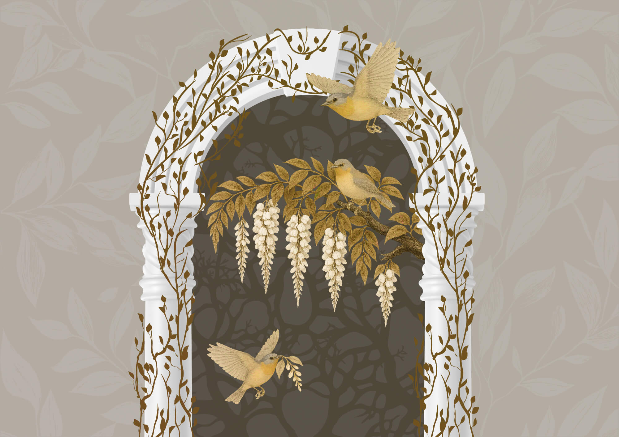 White arch with birds flying over it t00005p - White arch with birds flying over it - tegory