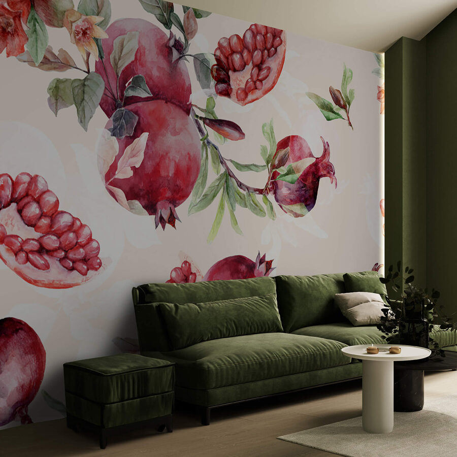 Wall murals Pattern of pomegranates and leaves
