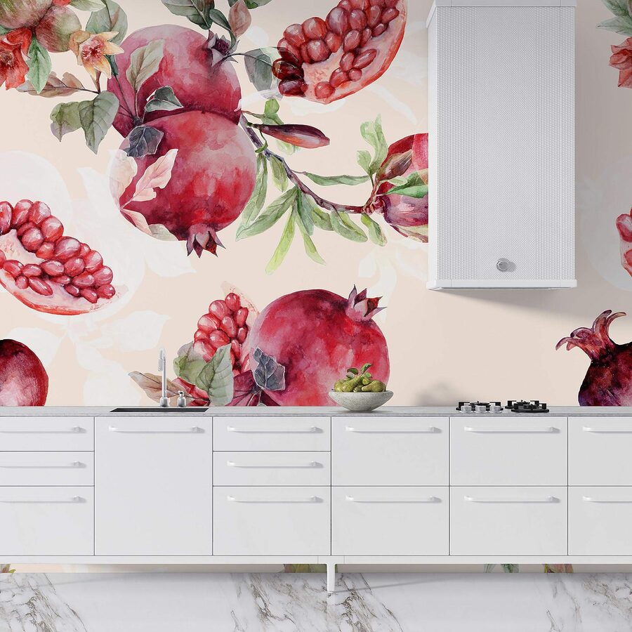 Wall murals Pattern of pomegranates and leaves - Image 3