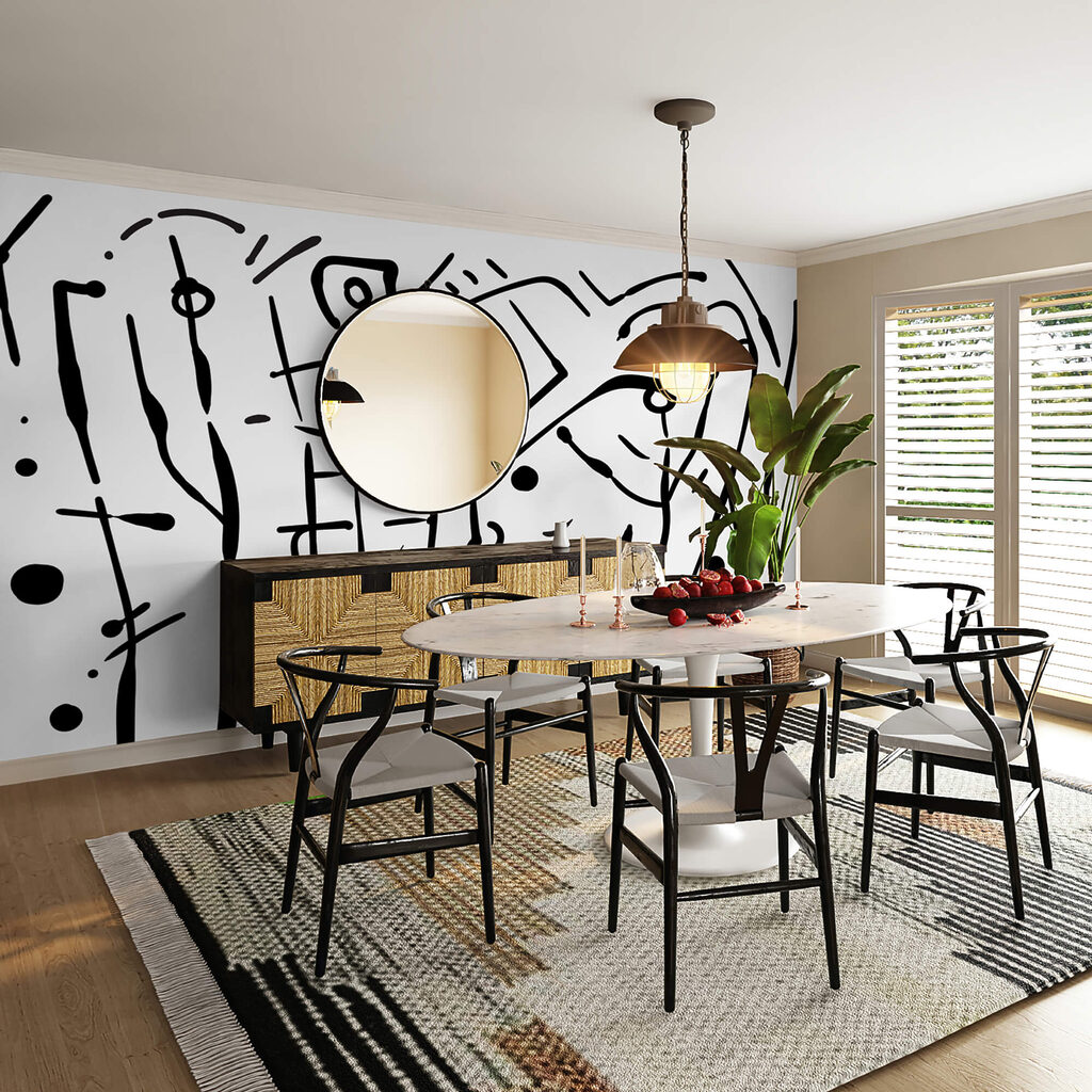 Black and white drawing of a group of people