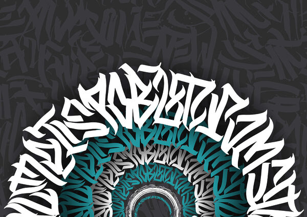 White and blue graffiti on a black background t00012p 600x424 - White and blue graffiti on a black background - tegory