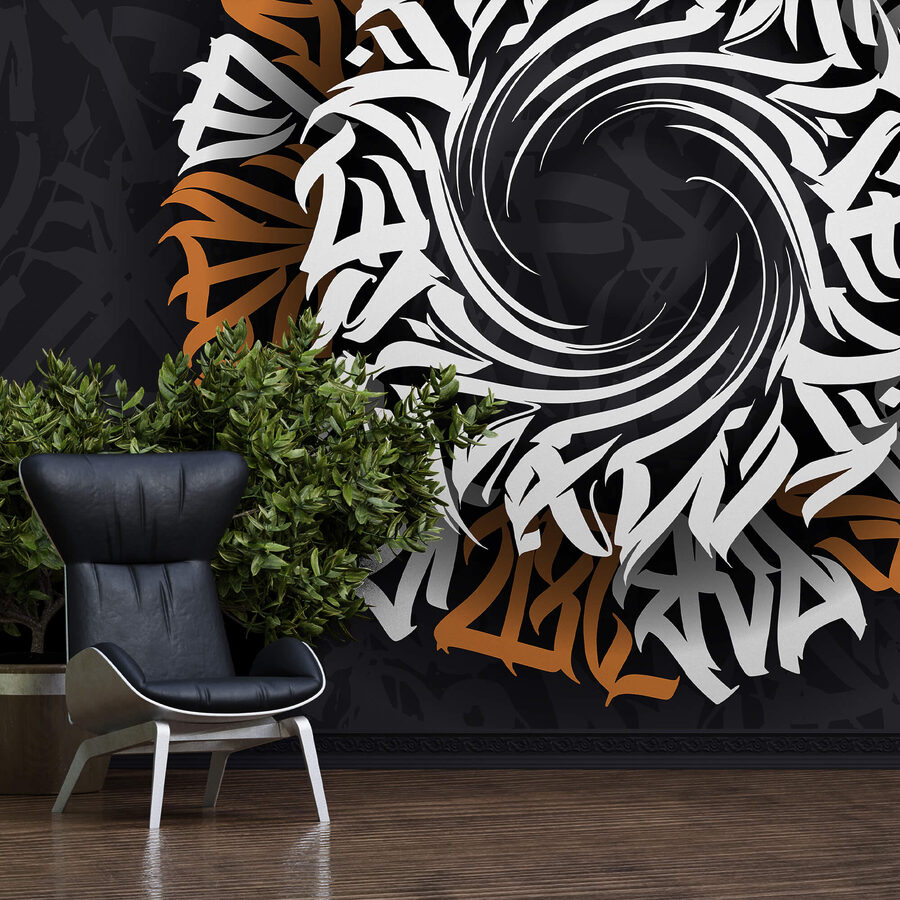 Circular pattern with white and orange letters