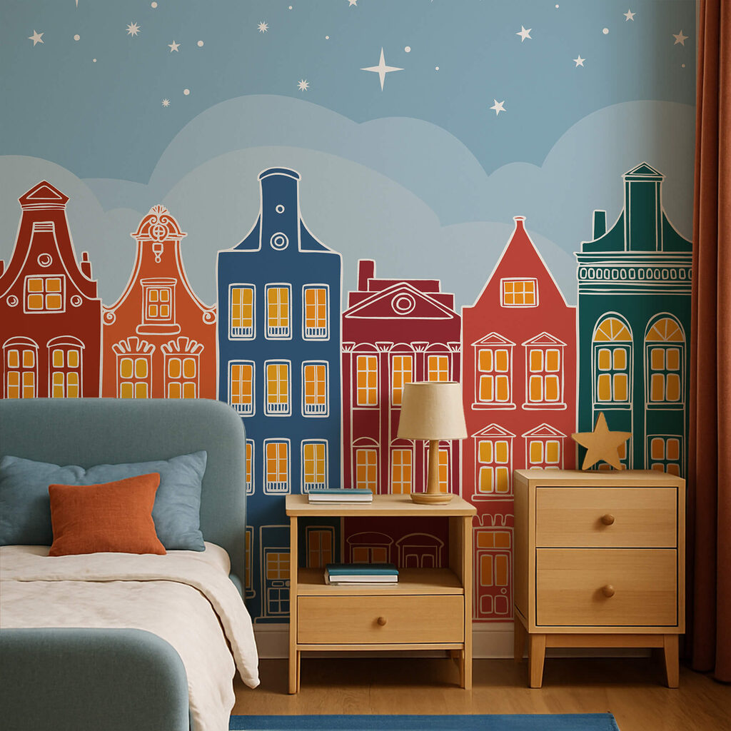 Row of colorful buildings