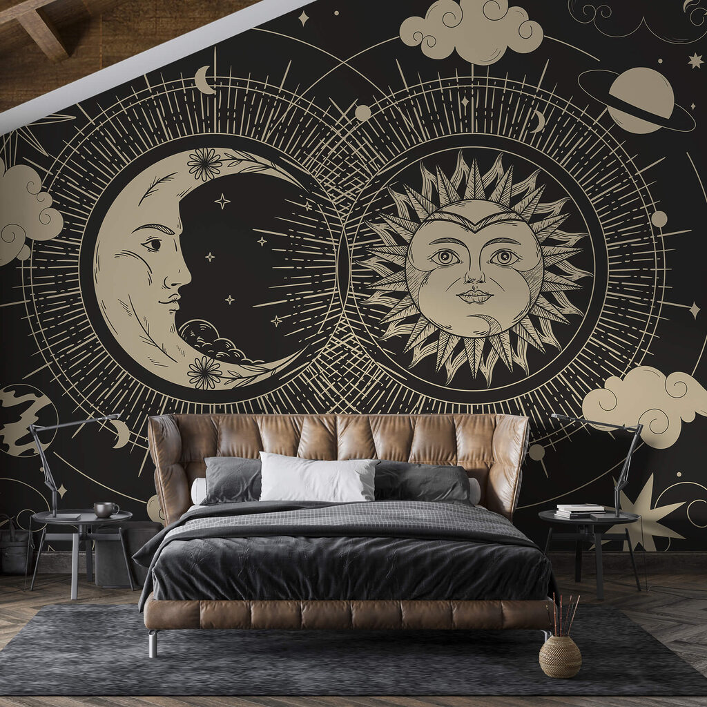 Sun and moon in the sky