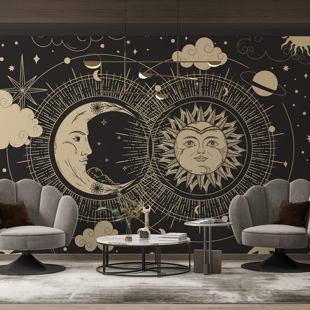 Sun and moon in the sky