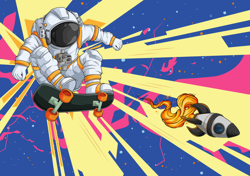 An astronaut riding a skateboard An astronaut riding a skateboard