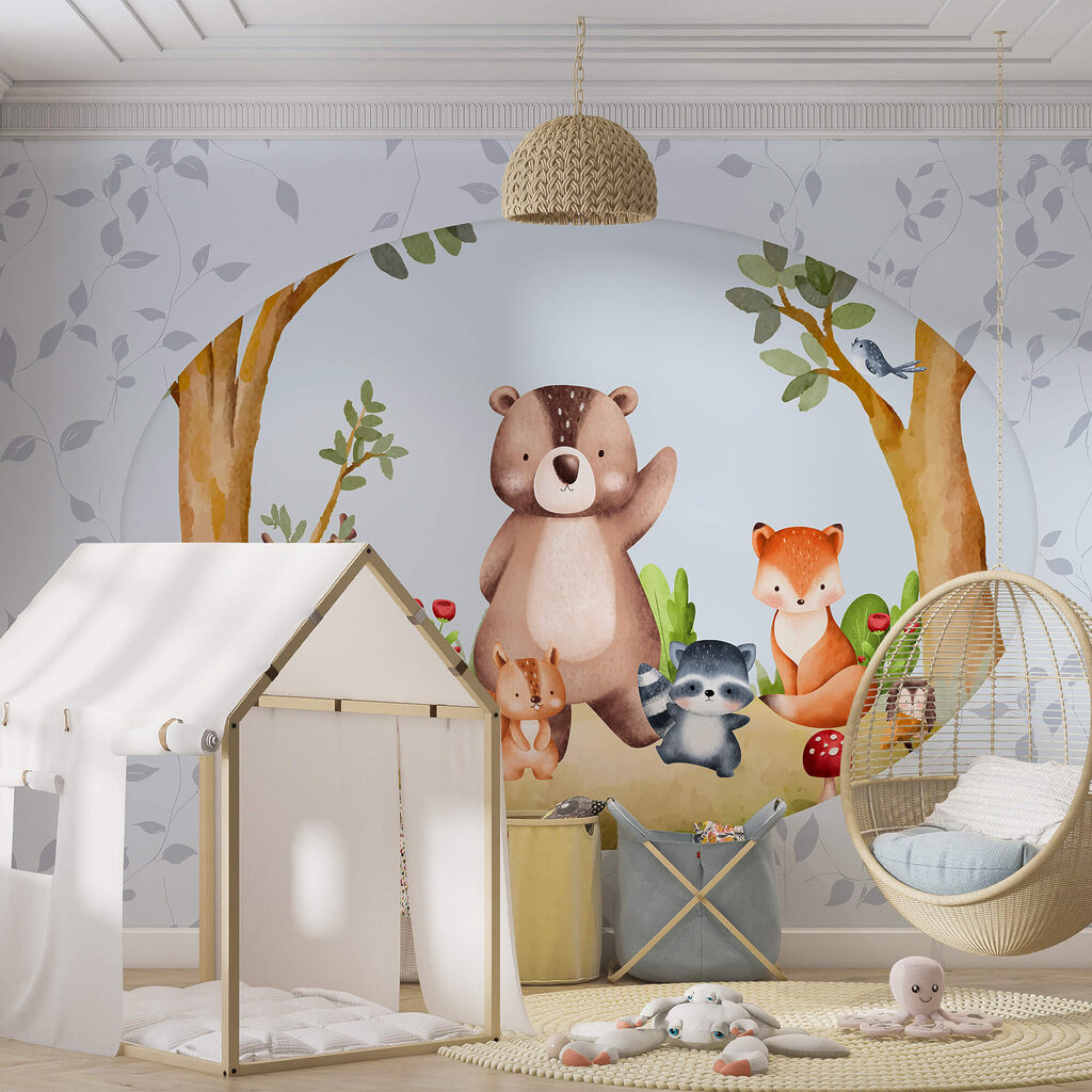 Cartoon of animals in a forest