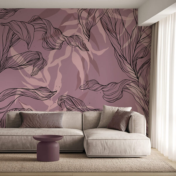 Drawing of leaves on a purple background Drawing of leaves on a purple background