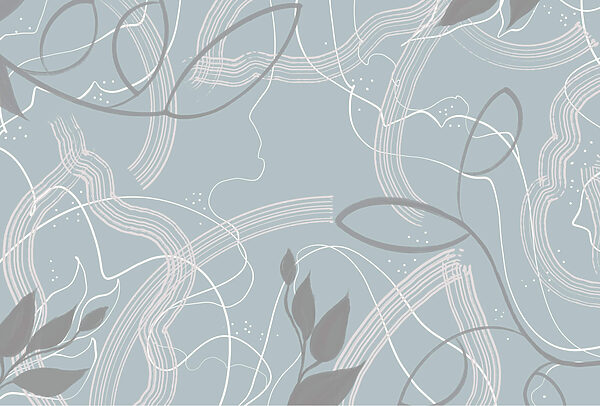 Blue and white background with leaves and lines Blue and white background with leaves and lines