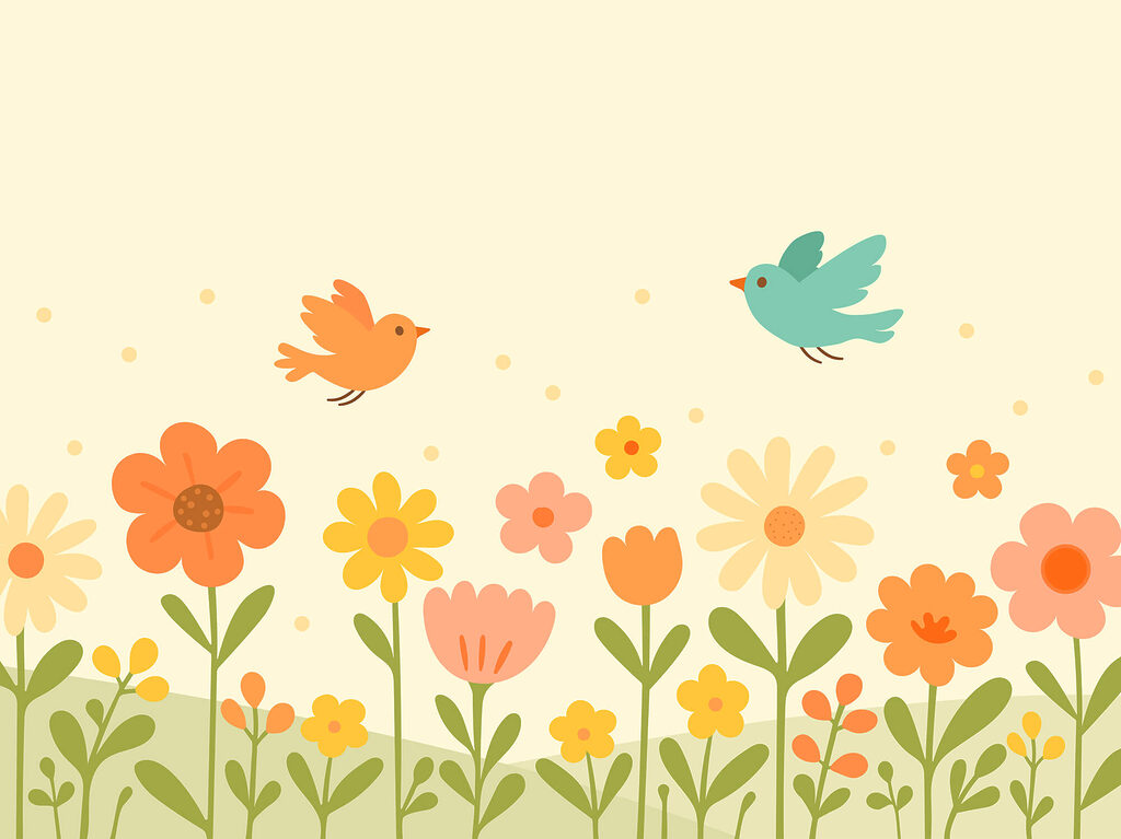 Birds flying over flowers Birds flying over flowers