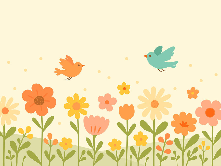 Birds flying over flowers Birds flying over flowers