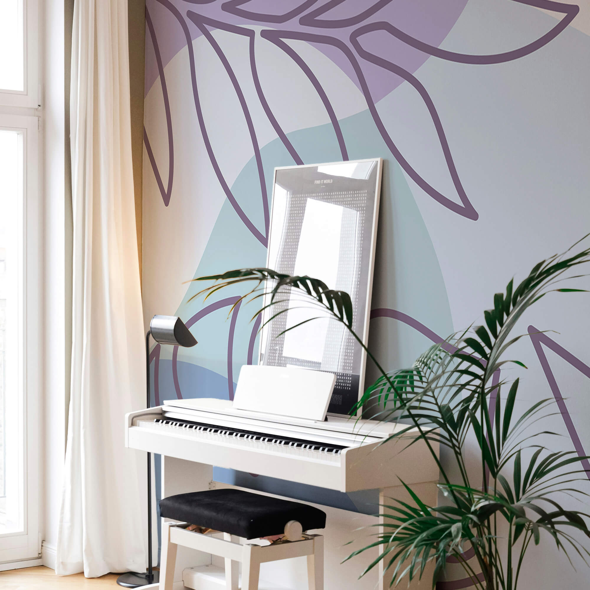 Purple and white pattern with leaves