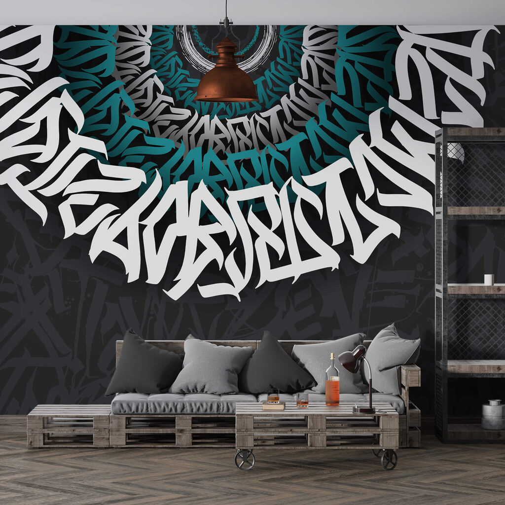 White and blue graffiti on a black background White and blue graffiti on a black background