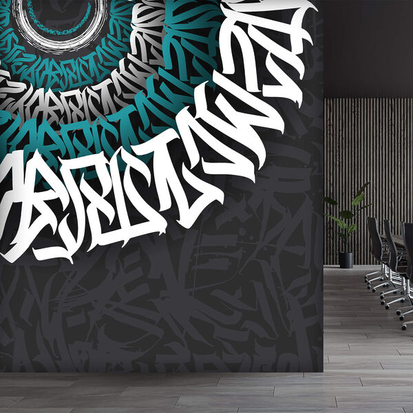 White and blue graffiti on a black background White and blue graffiti on a black background
