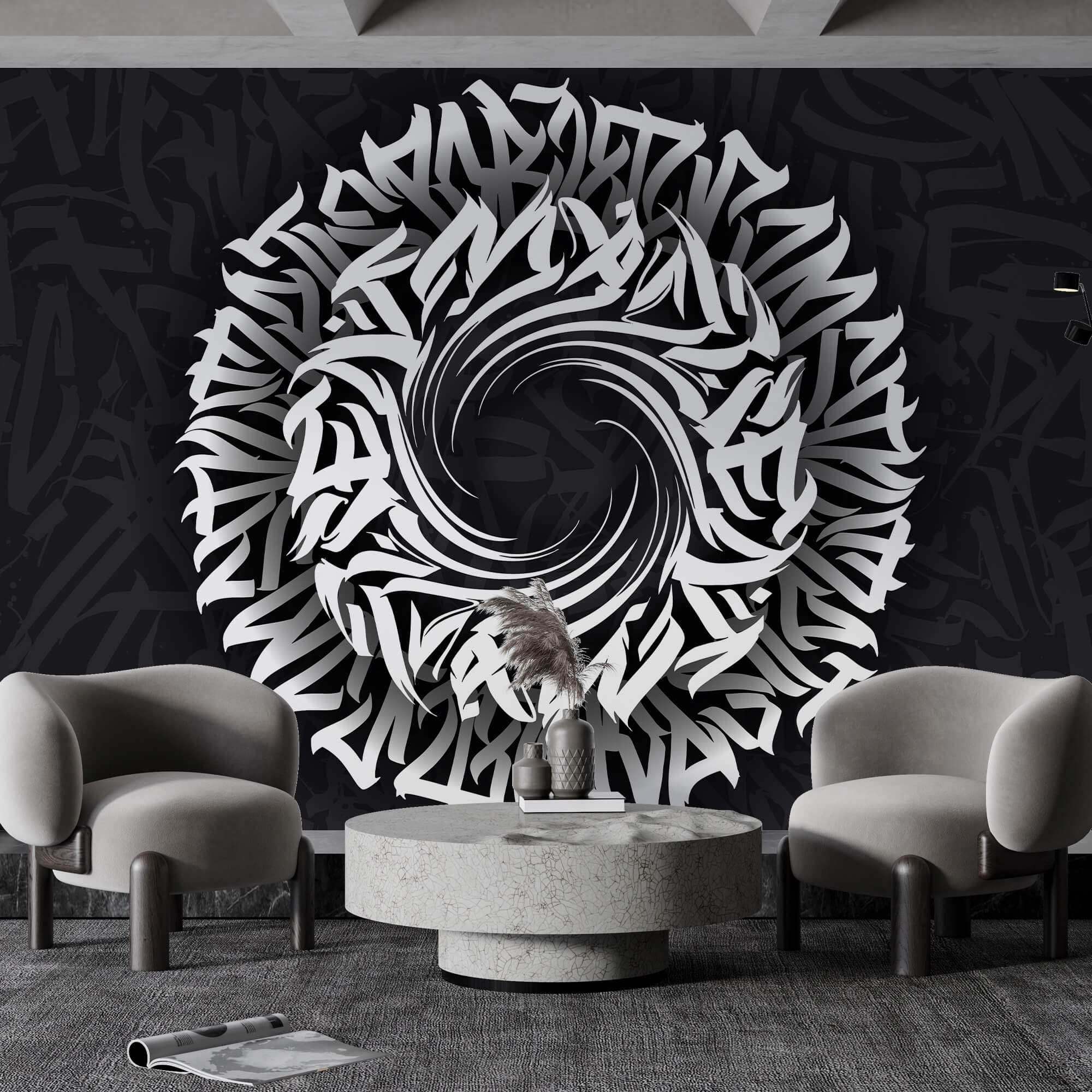 Circular pattern with letters in it