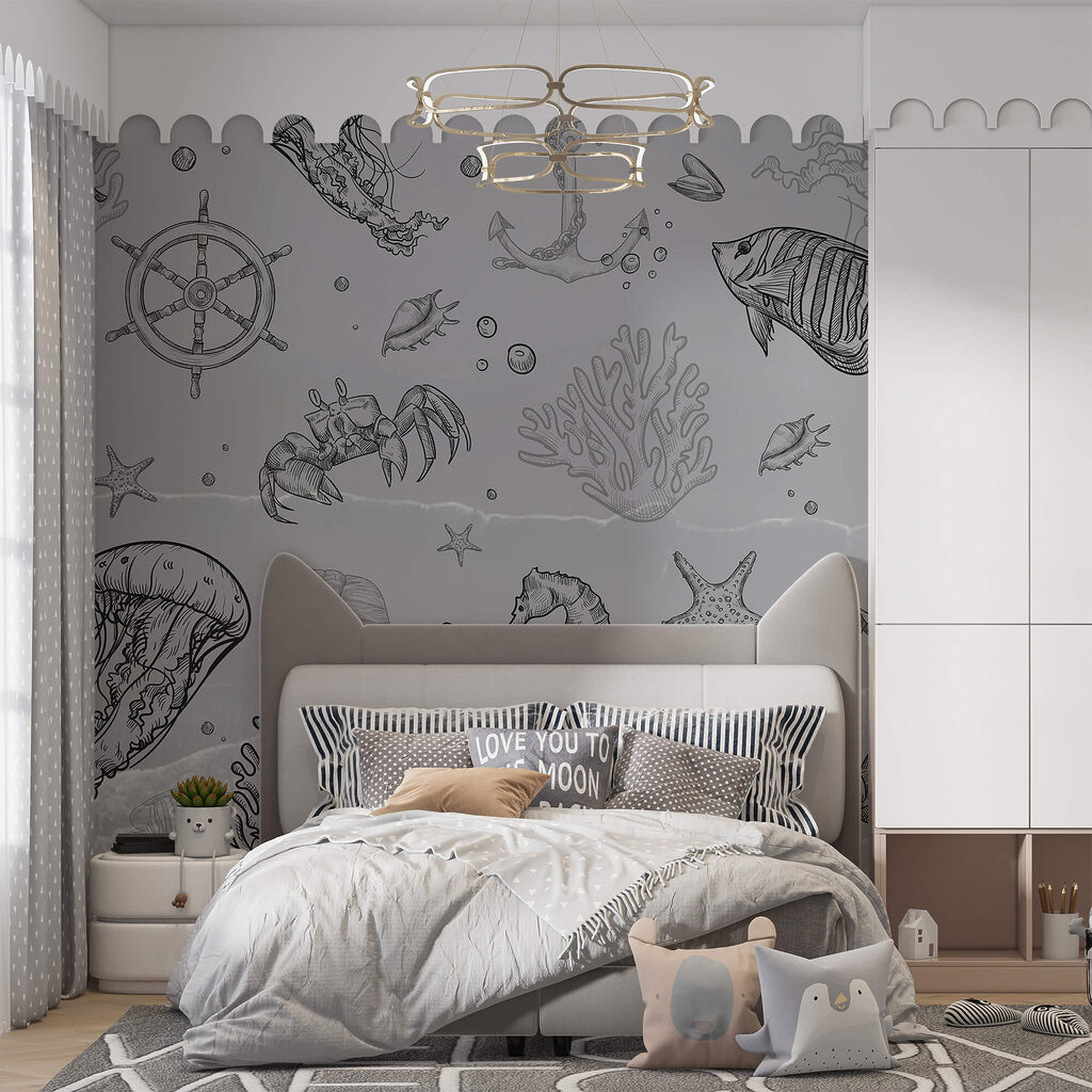 Grey background with sea creatures Grey background with sea creatures