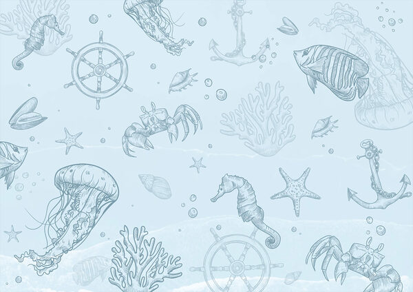 Blue background with sea creatures Blue background with sea creatures