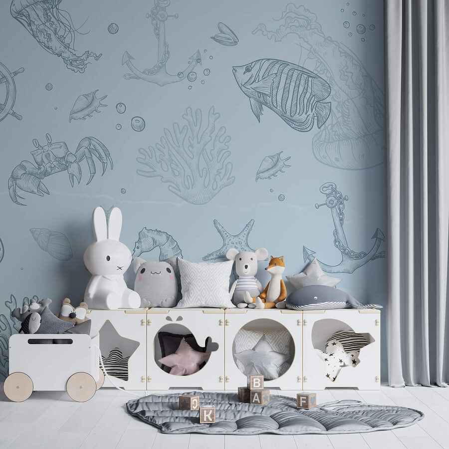 Blue background with sea creatures Blue background with sea creatures