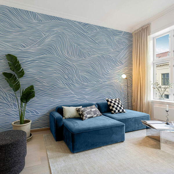 Wall murals Wall murals Blue and white wavy pattern (SKU: t00072)