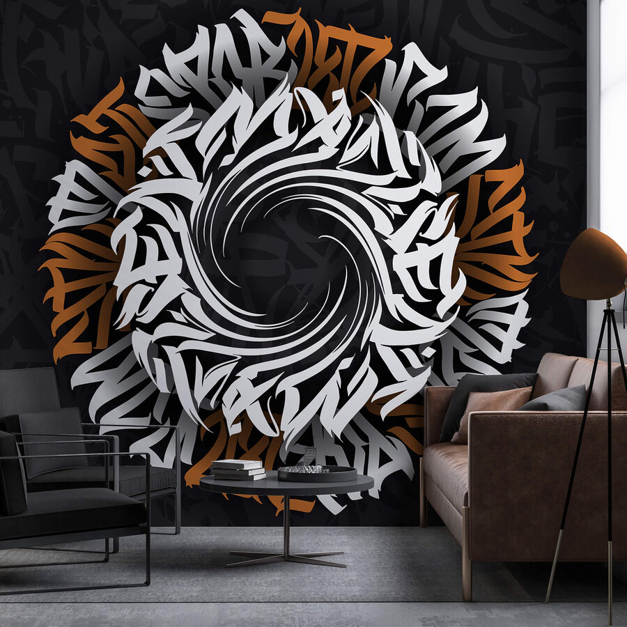 Circular pattern with white and orange letters