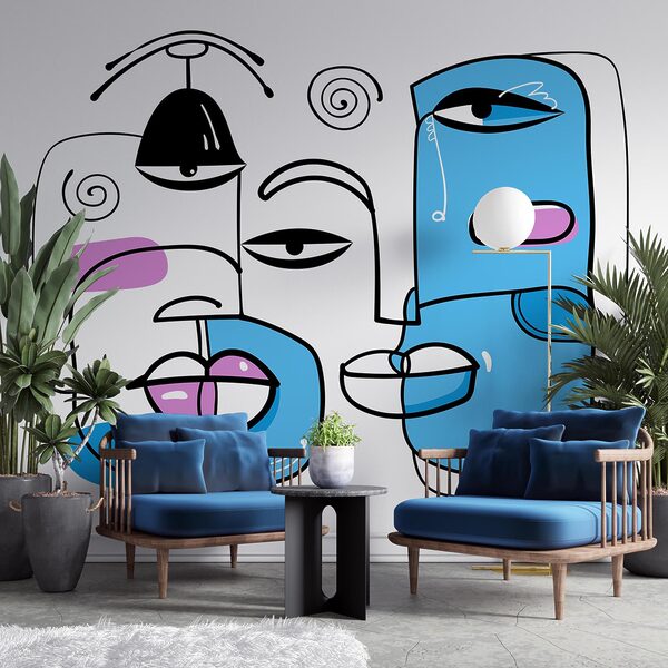 Group of faces drawn on a white background Group of faces drawn on a white background
