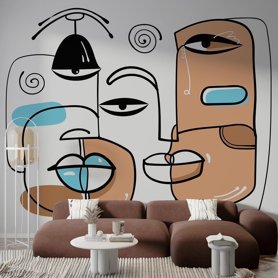 Wall murals Group of faces drawn on a white background