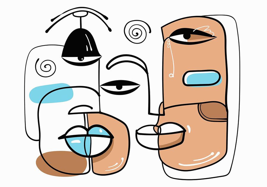 Wall murals Group of faces drawn on a white background - Image 3