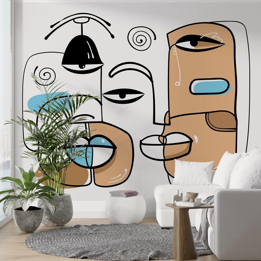 Wall murals Group of faces drawn on a white background - Image 2