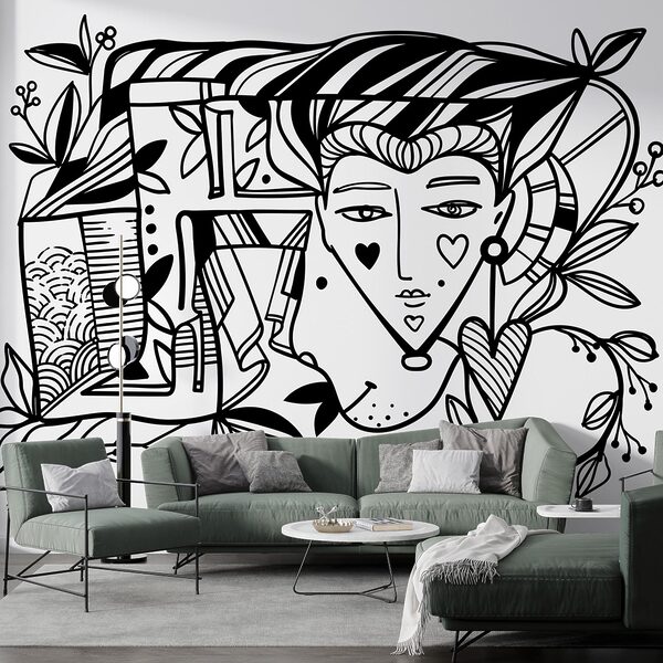 Wall murals Wall murals Black and white drawing of a person's face (SKU: t00052)