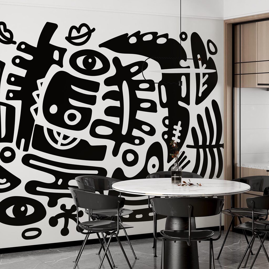 Black and white drawing of various shapes Black and white drawing of various shapes