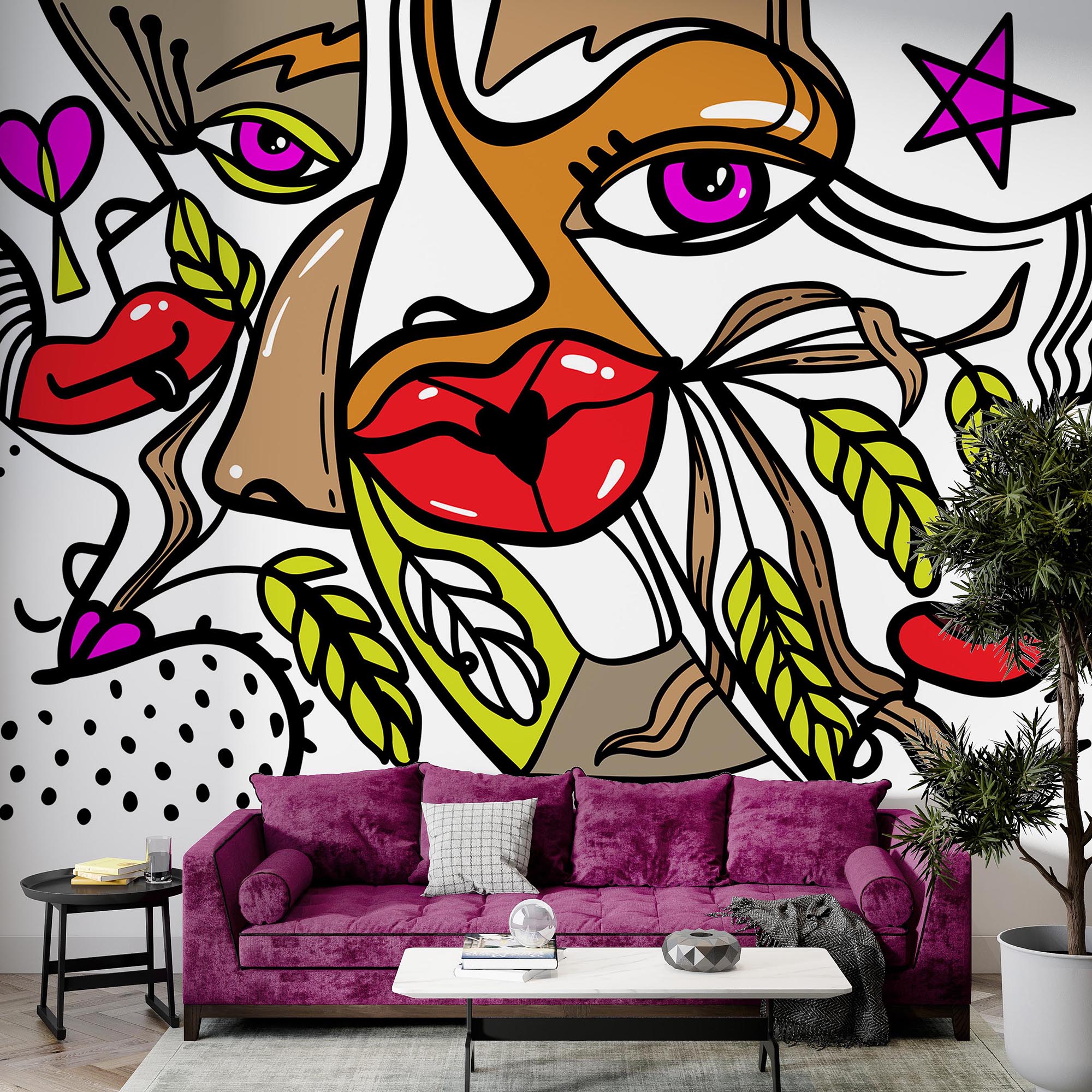 - Vibrant face with bold patterns