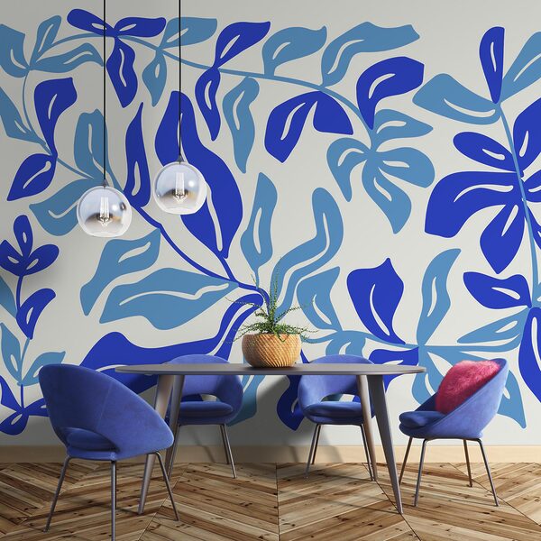 Blue and white drawing of leaves Blue and white drawing of leaves