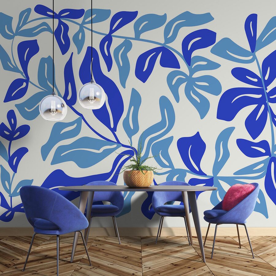 Blue and white drawing of leaves Blue and white drawing of leaves