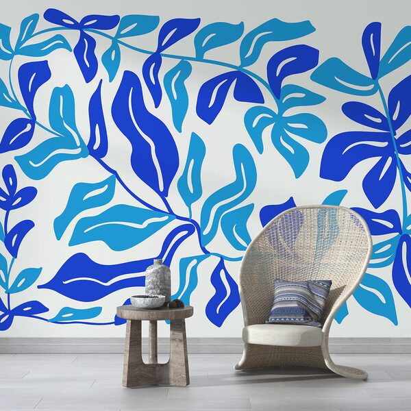 Blue and white drawing of leaves Blue and white drawing of leaves