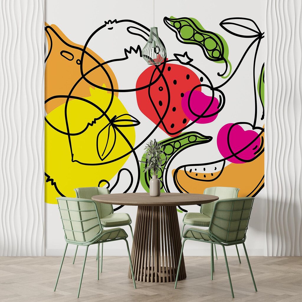 Drawing of different fruits and vegetables