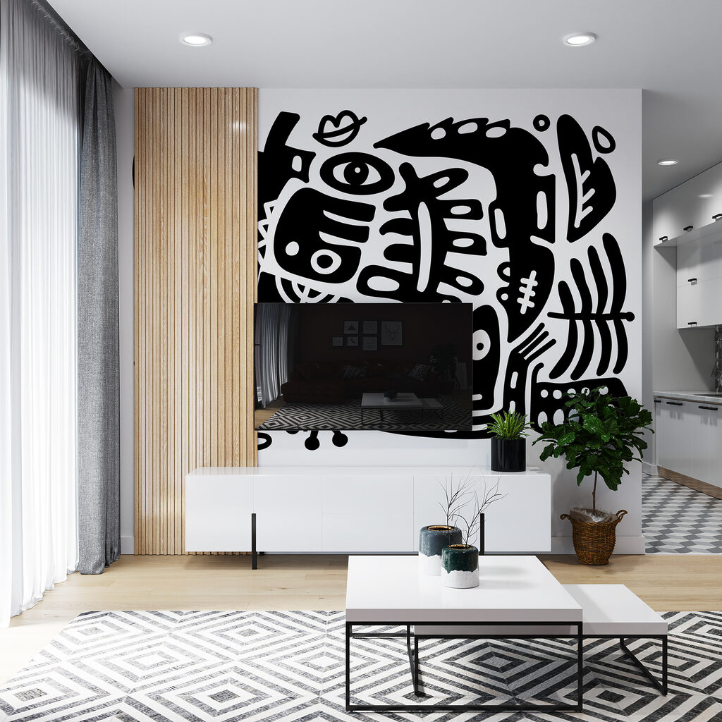 Black and white drawing of various shapes Black and white drawing of various shapes