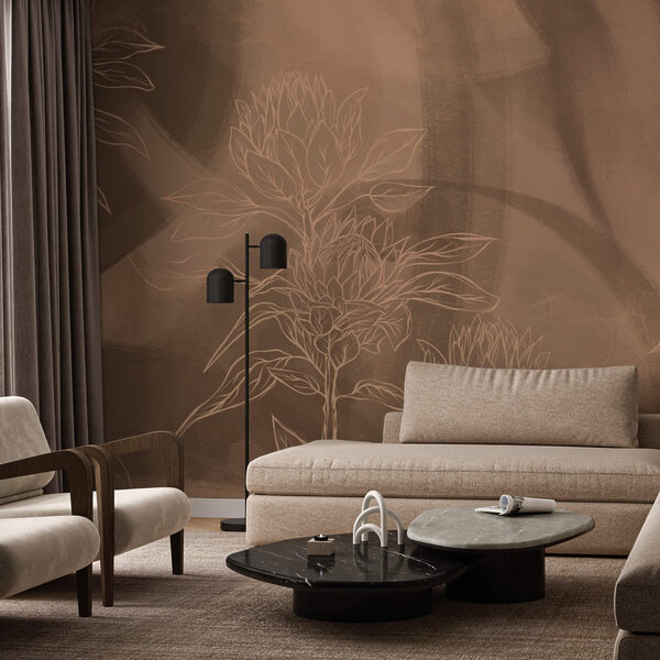Floral outlines on warm background Wall murals Floral outlines on warm background