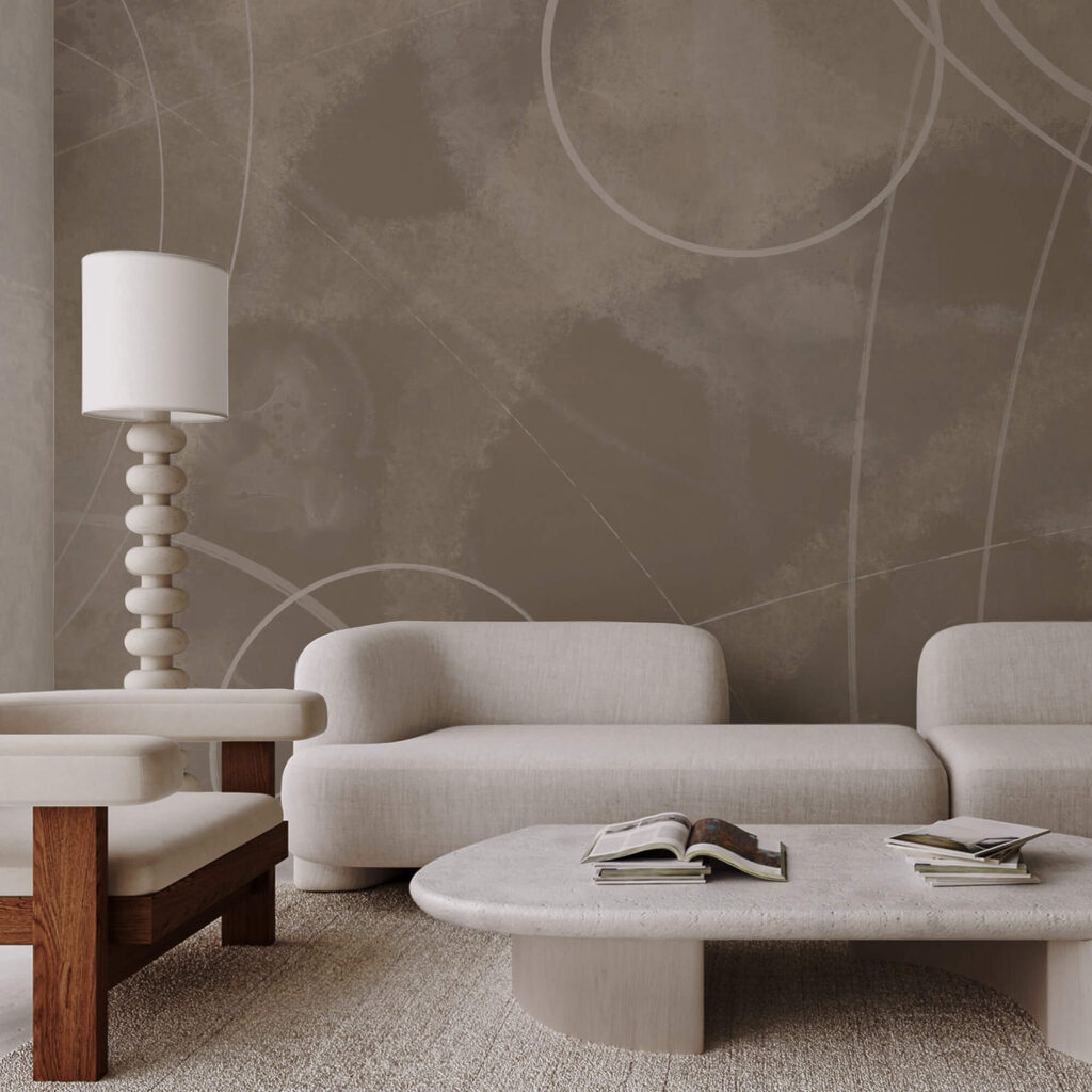 Brown background with white lines and circles