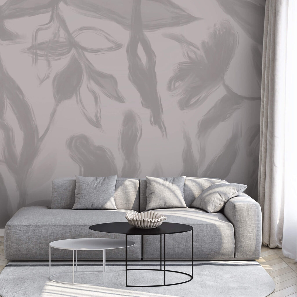 Grey and white background with flowers