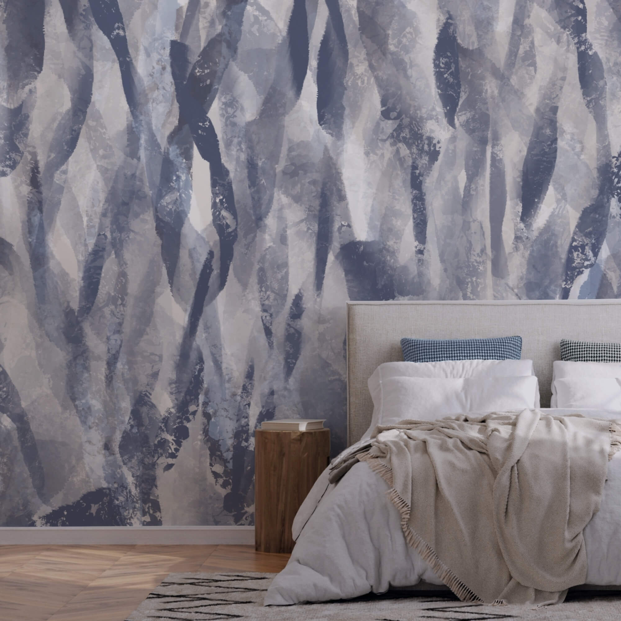 Flowing patterns in cool tones.