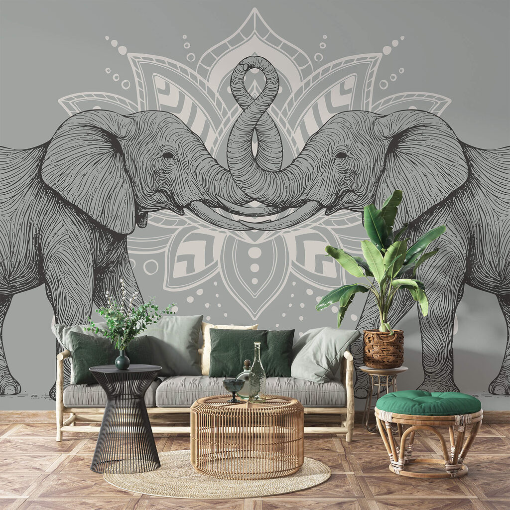 Two elephants with their trunks touching each other Two elephants with their trunks touching each other