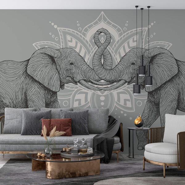 Two elephants with their trunks touching each other Two elephants with their trunks touching each other