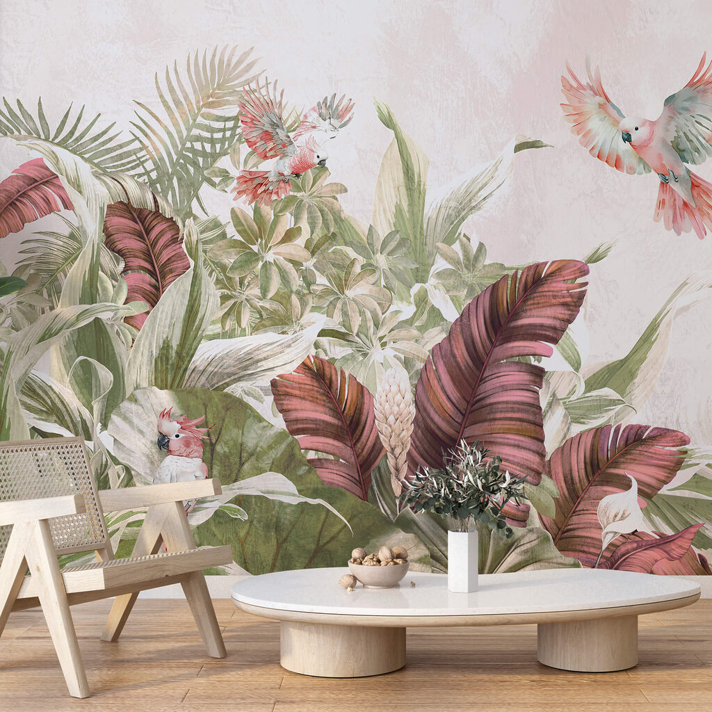 Painting of birds flying over a plant Painting of birds flying over a plant