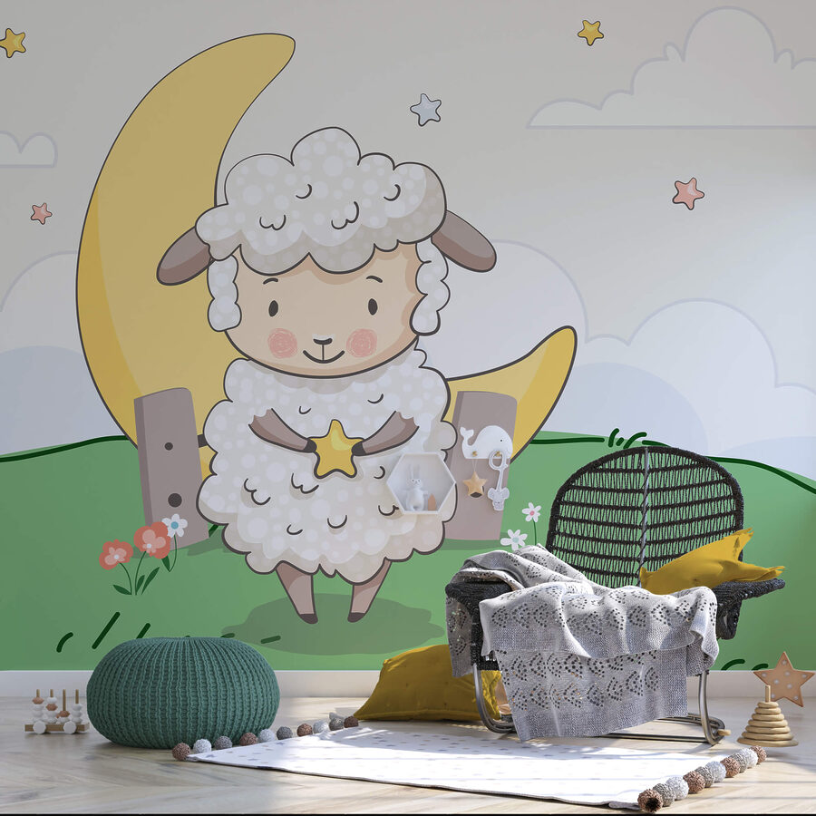 Cartoon of a sheep holding a star Cartoon of a sheep holding a star