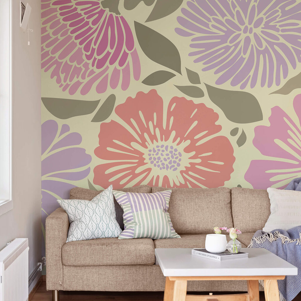 Colorful floral pattern with leaves