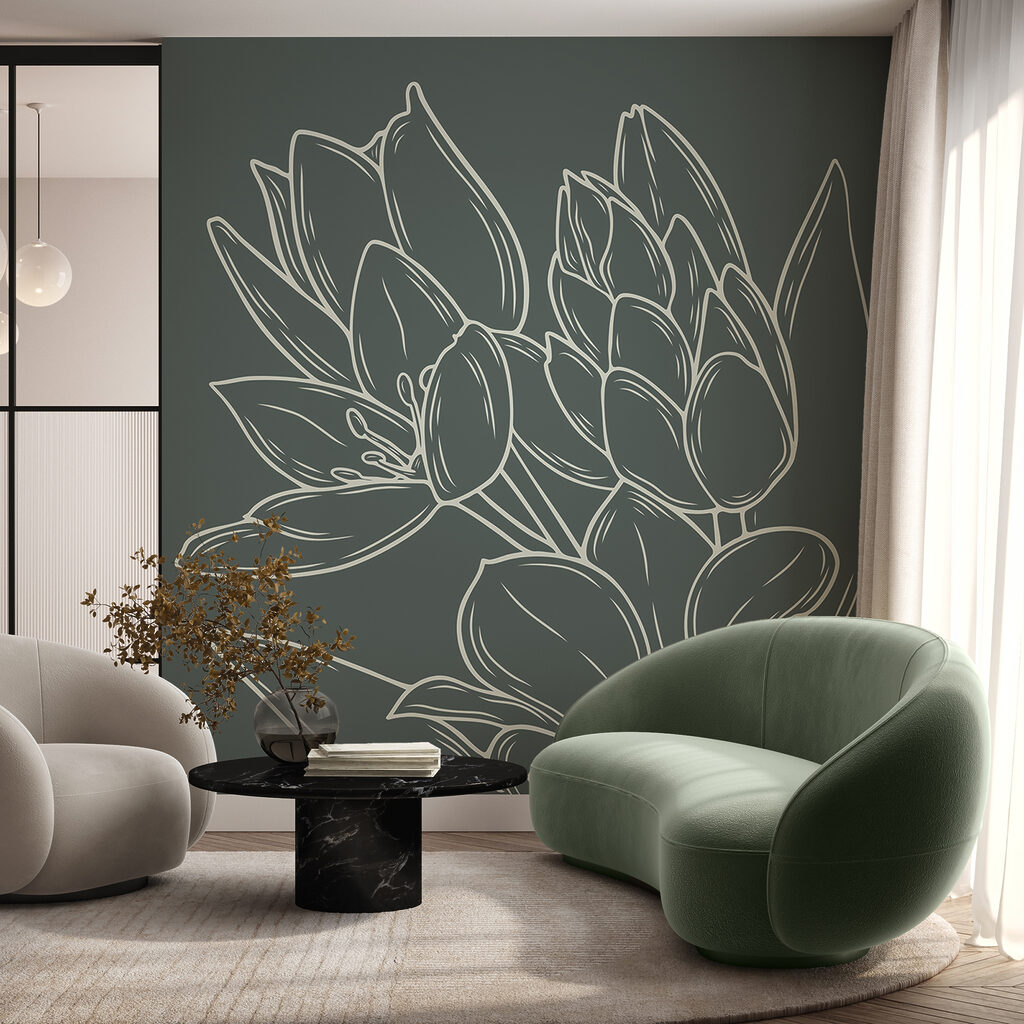 Drawing of flowers on a plant