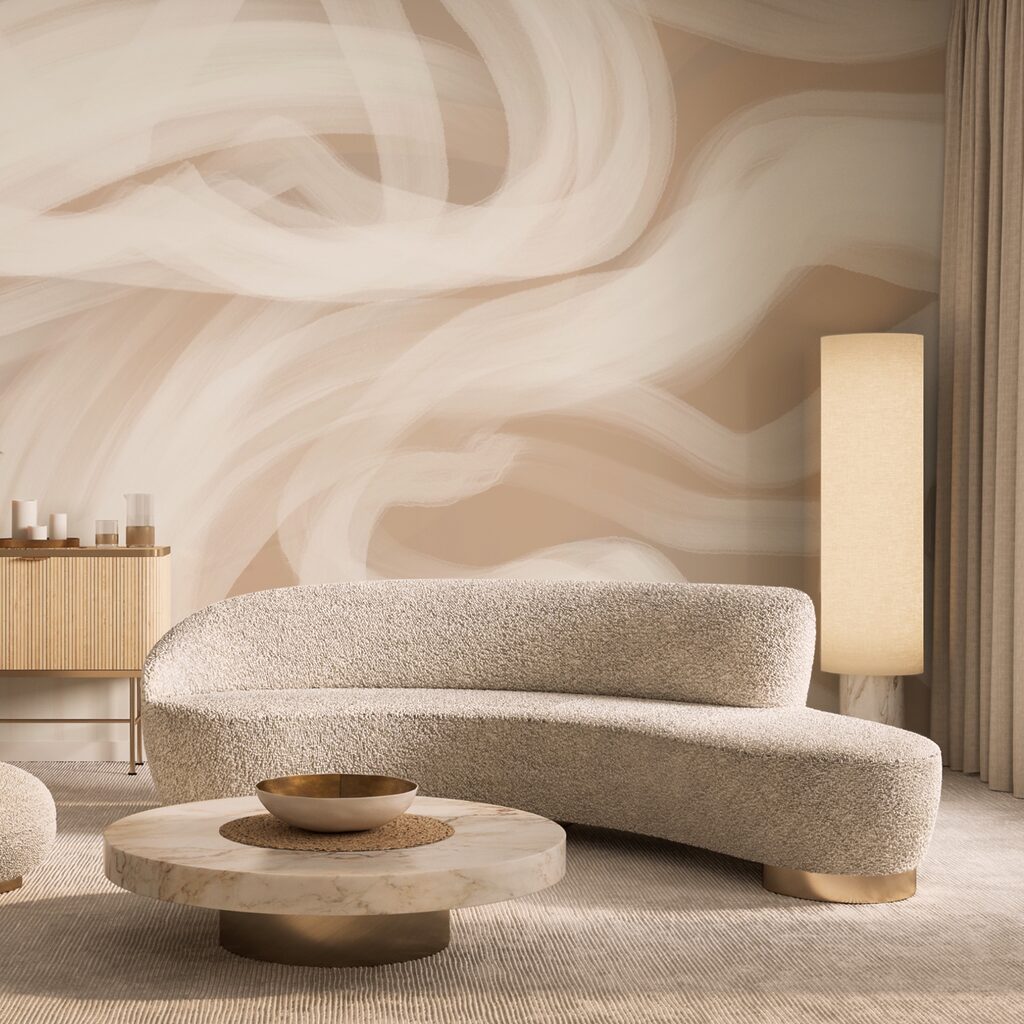 White swirls on a tan background